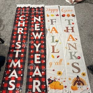 Happy Fall Y'all Banner and Merry Christmas banner 6 feet tall. New